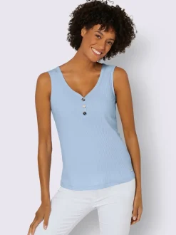 Débardeur en viscose extensible à col V avec boutons décoratifs