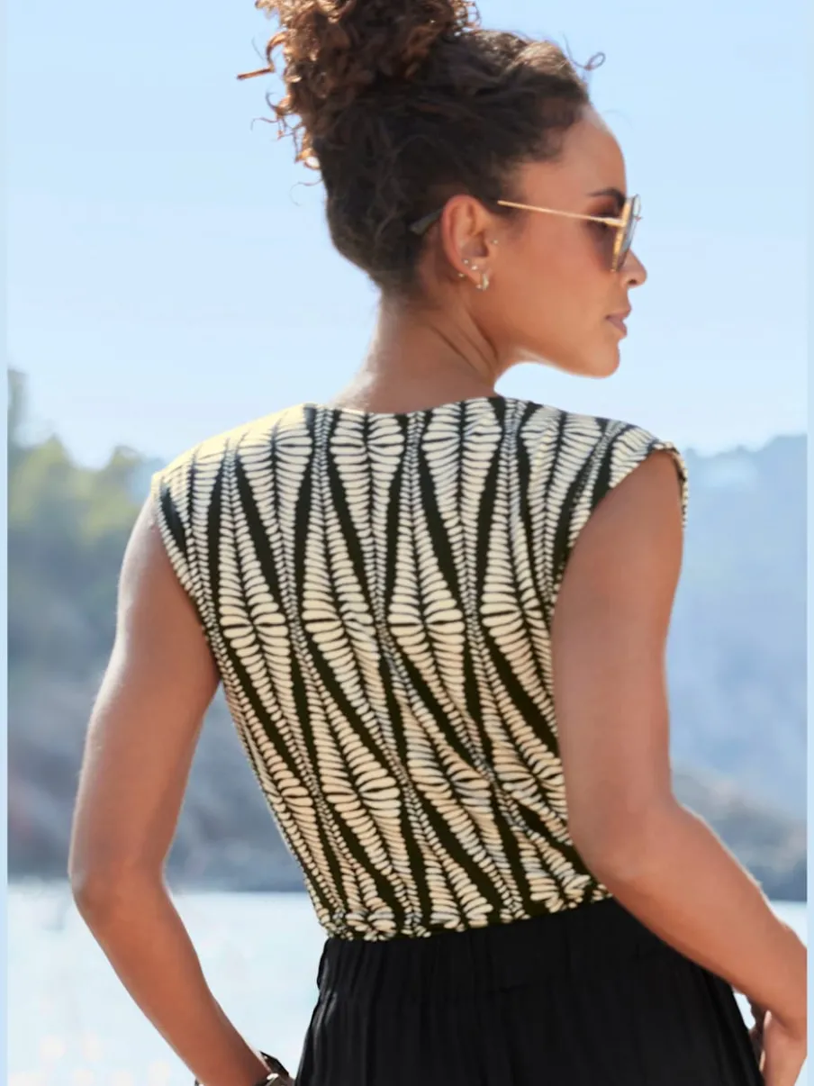 Débardeur en V à motifs feuillus avec couture flatteuse