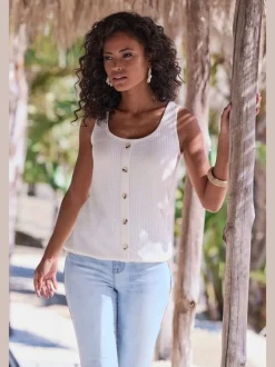 Débardeur sans manches avec patte de boutonnage et ceinture élastiquée