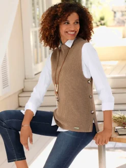 Débardeurs en tricot à col montant avec fente latérale