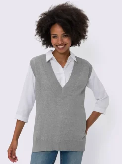 Débardeurs en tricot coton à encolure V fentes latérales