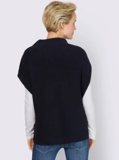 Débardeurs en tricot côtelé avec col montant et boutons