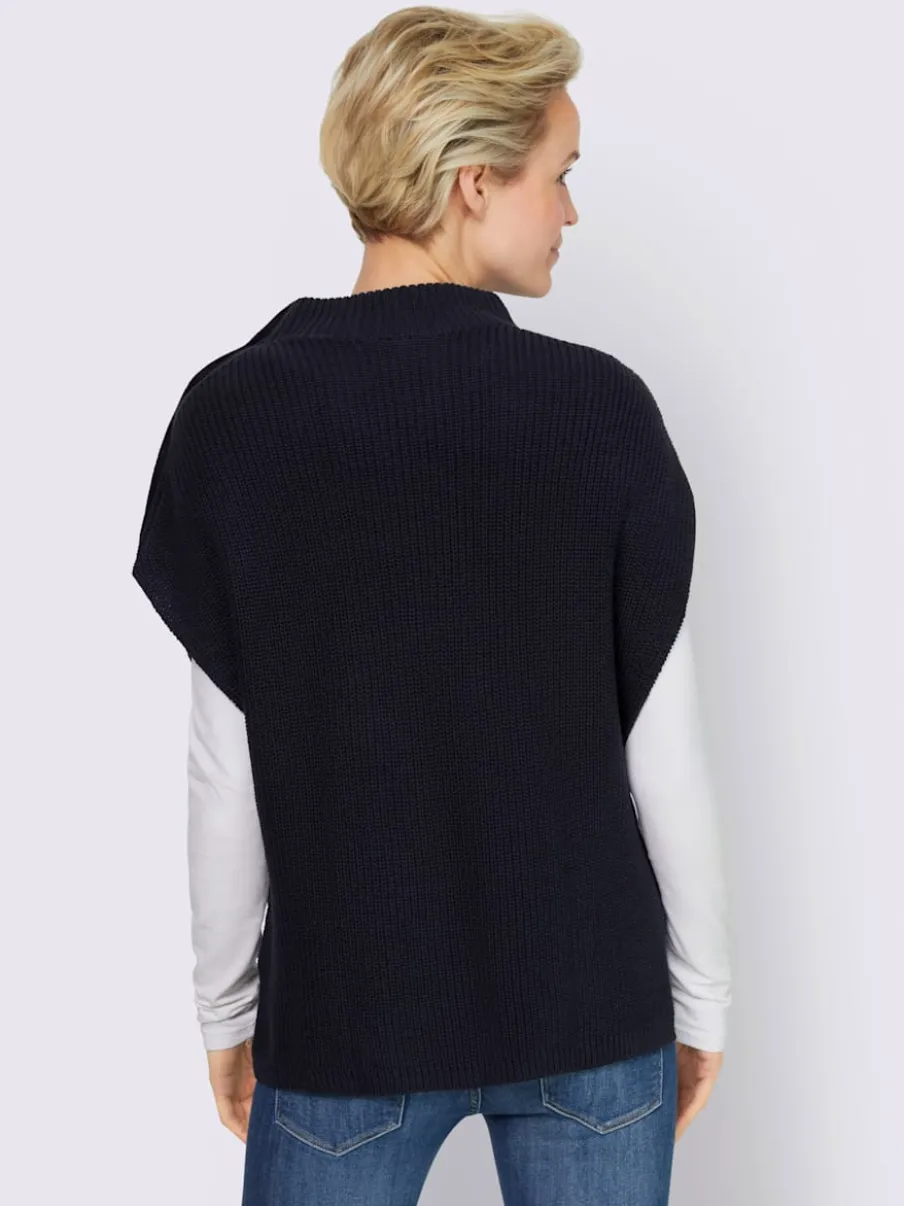 Débardeurs en tricot côtelé avec col montant et boutons