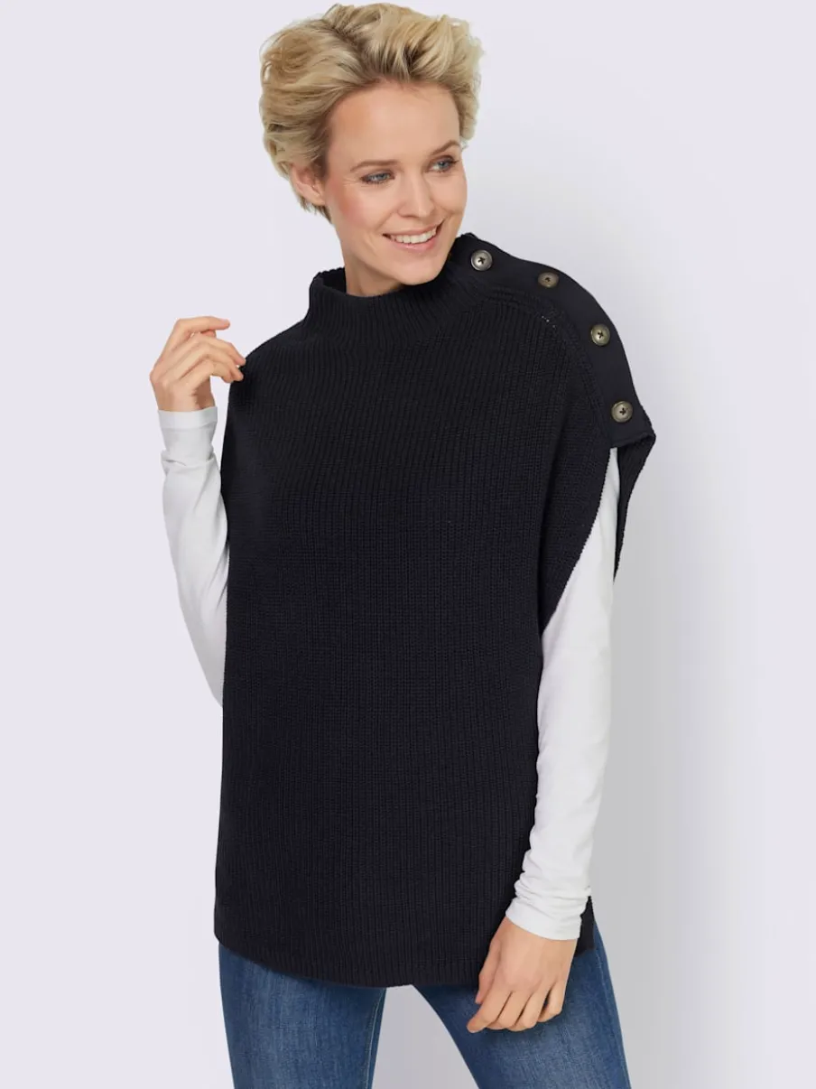 Débardeurs en tricot côtelé avec col montant et boutons