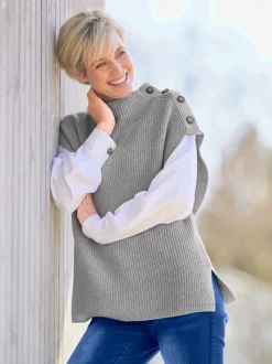 Débardeurs en tricot côtelé avec col montant et boutons