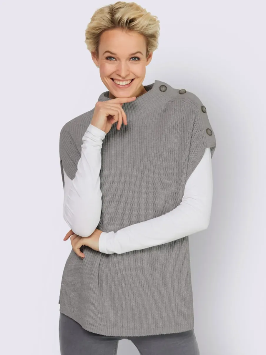 Débardeurs en tricot côtelé avec col montant et boutons
