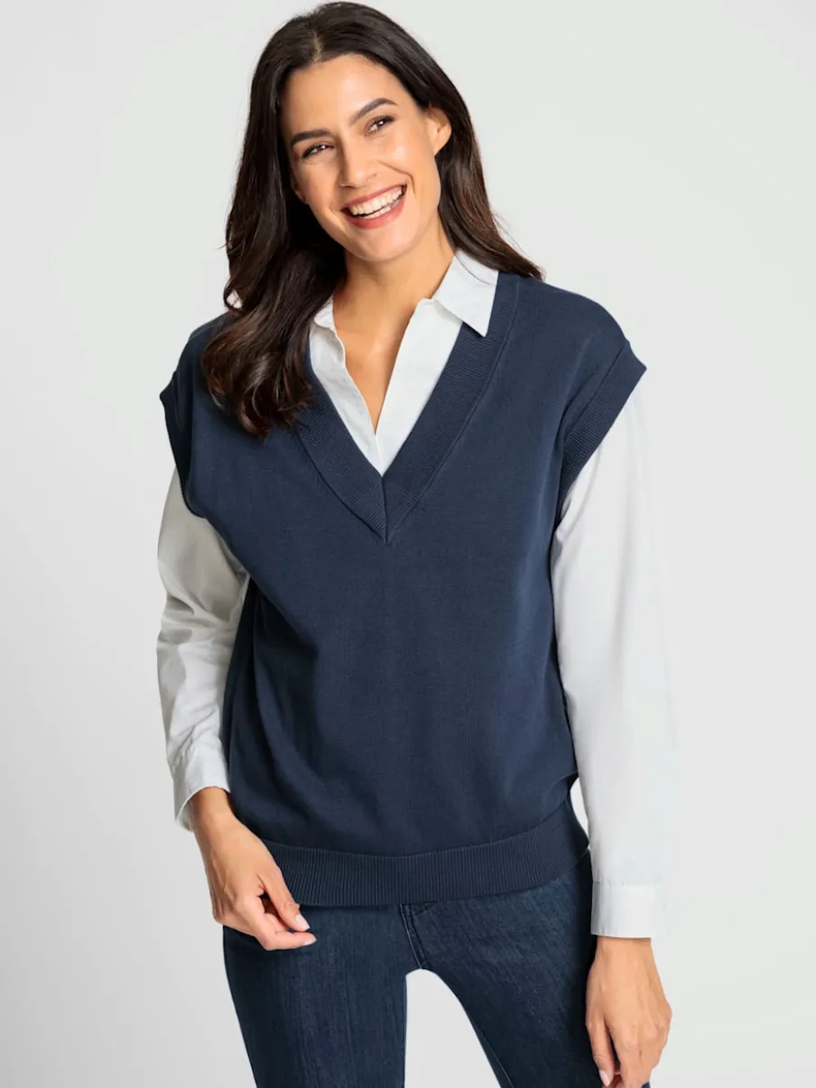 Débardeurs en tricot fin avec col V et mancherons décontractés