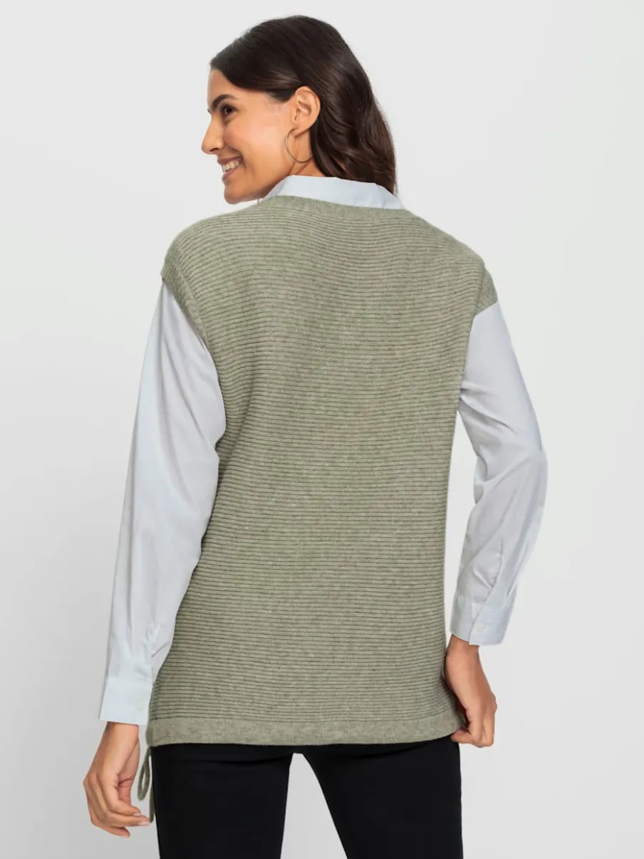 Débardeur tricot chiné encolure ronde mancherons décontractés