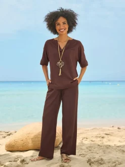 Ensemble chemisier et pantalon ample en lin léger