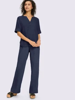 Ensemble chemisier et pantalon ample en lin léger