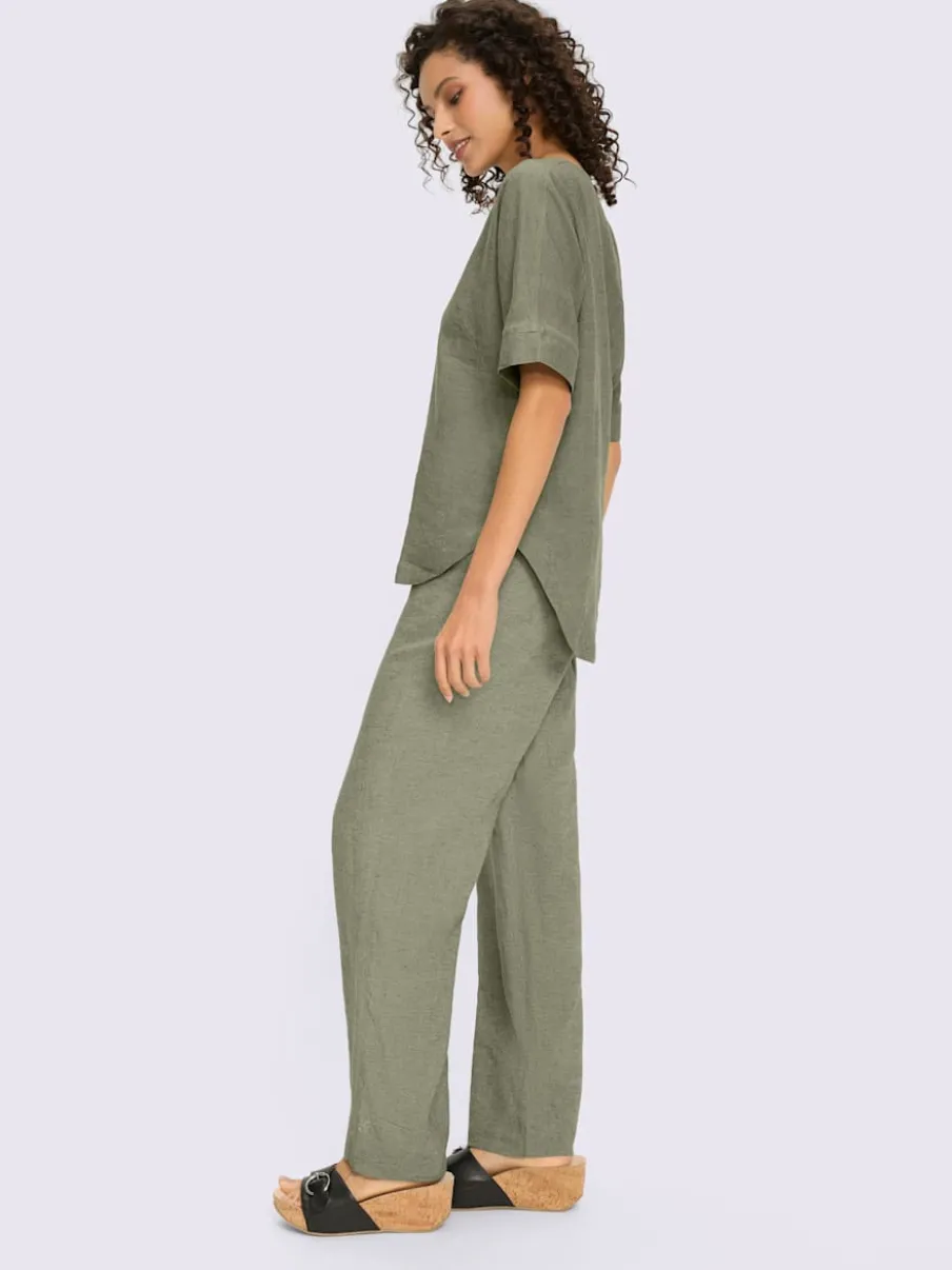 Ensemble chemisier et pantalon ample en lin léger