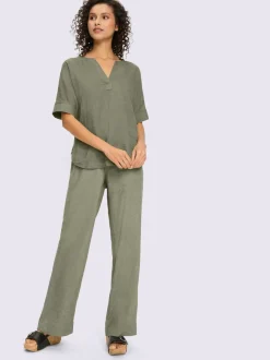 Ensemble chemisier et pantalon ample en lin léger