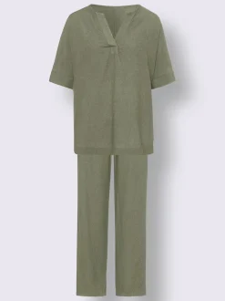 Ensemble chemisier et pantalon ample en lin léger