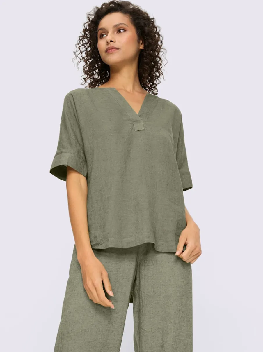 Ensemble chemisier et pantalon ample en lin léger
