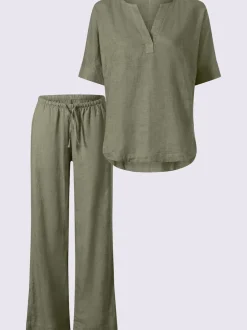 Ensemble chemisier et pantalon ample en lin léger