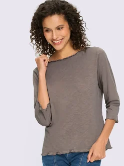 Ensemble de deux T-shirts à encolure en U et manches 3/4 avec bords ondulés