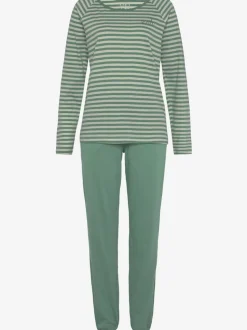 Ensemble pyjama avec rayures en fils teintés et broderie sur la poitrine