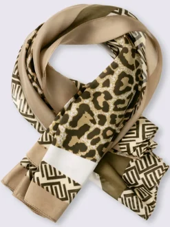 Foulard en viscose avec motif léopard et décoration géométrique