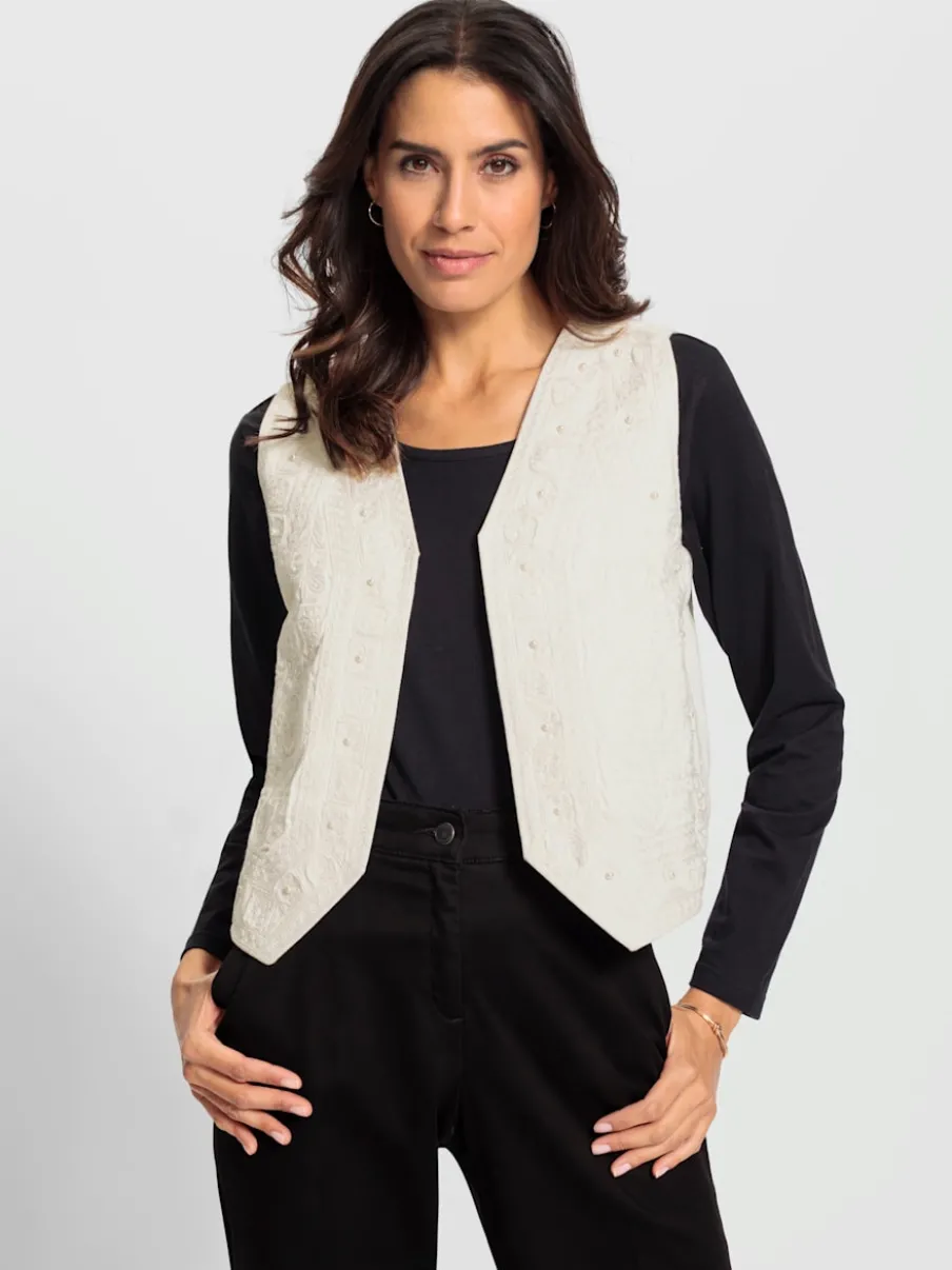 Gilet en jean avec broderie et perles décoratives