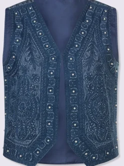 Gilet en jean avec broderie et perles décoratives