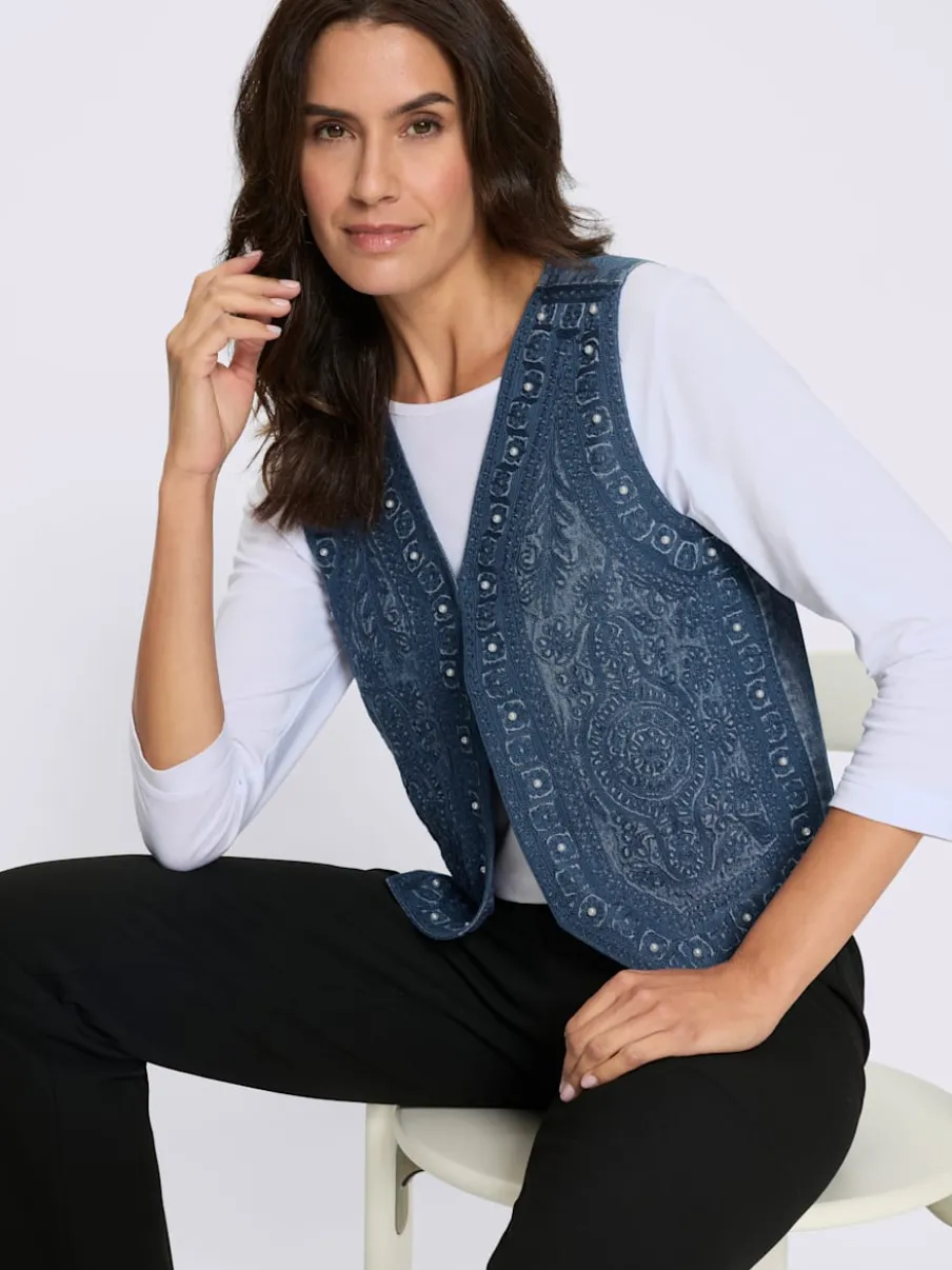 Gilet en jean avec broderie et perles décoratives