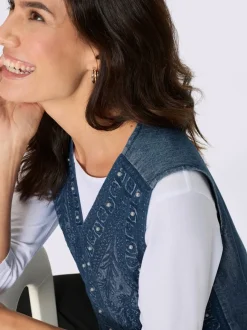 Gilet en jean avec broderie et perles décoratives