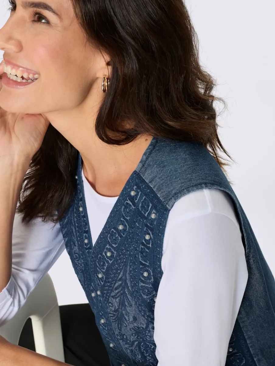Gilet en jean avec broderie et perles décoratives
