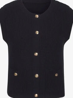 Gilet en tricot avec boutons dorés et poches plaquées