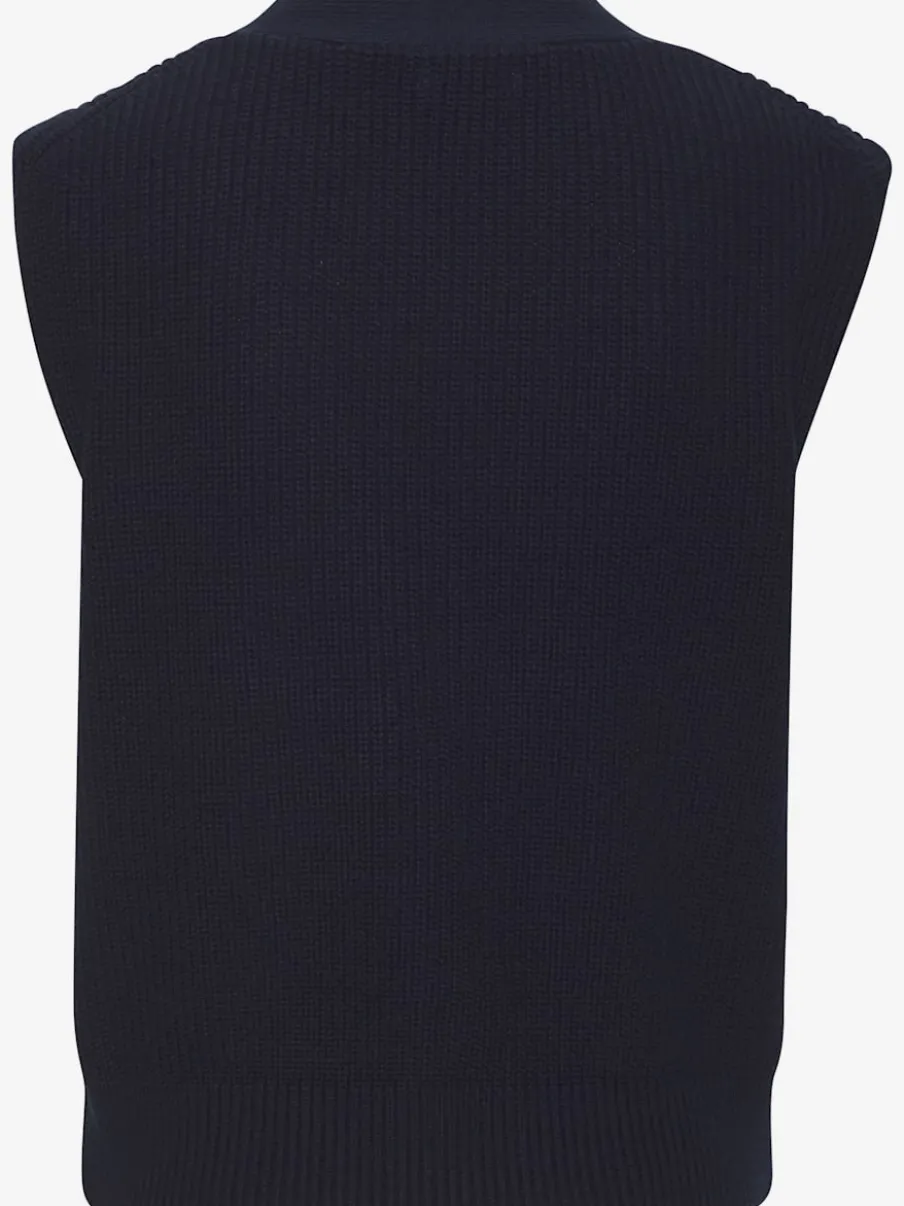 Gilet en tricot à col V profond avec boutons dorés et bords-côtes