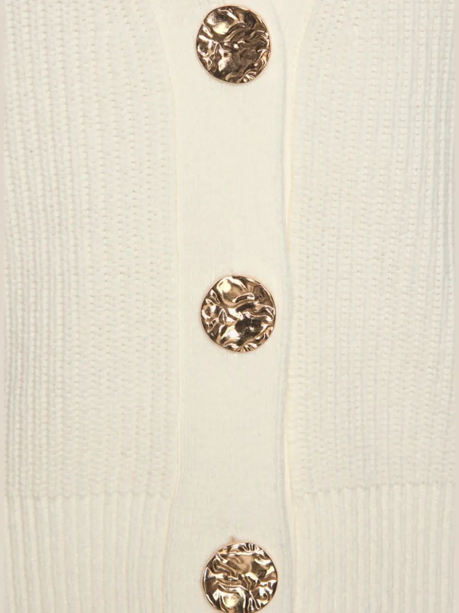 Gilet en tricot à col V profond avec boutons dorés et bords-côtes