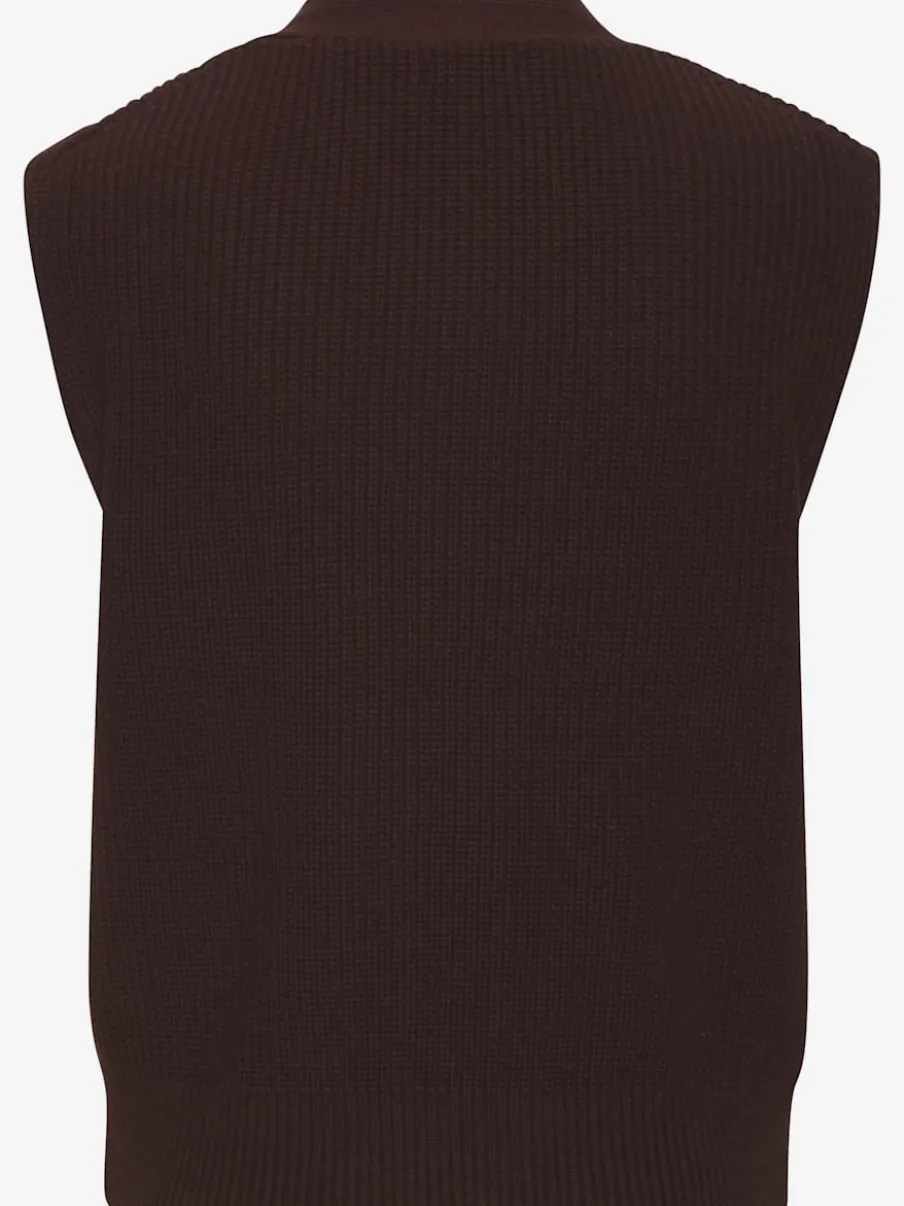 Gilet en tricot à col V profond avec boutons dorés et bords-côtes