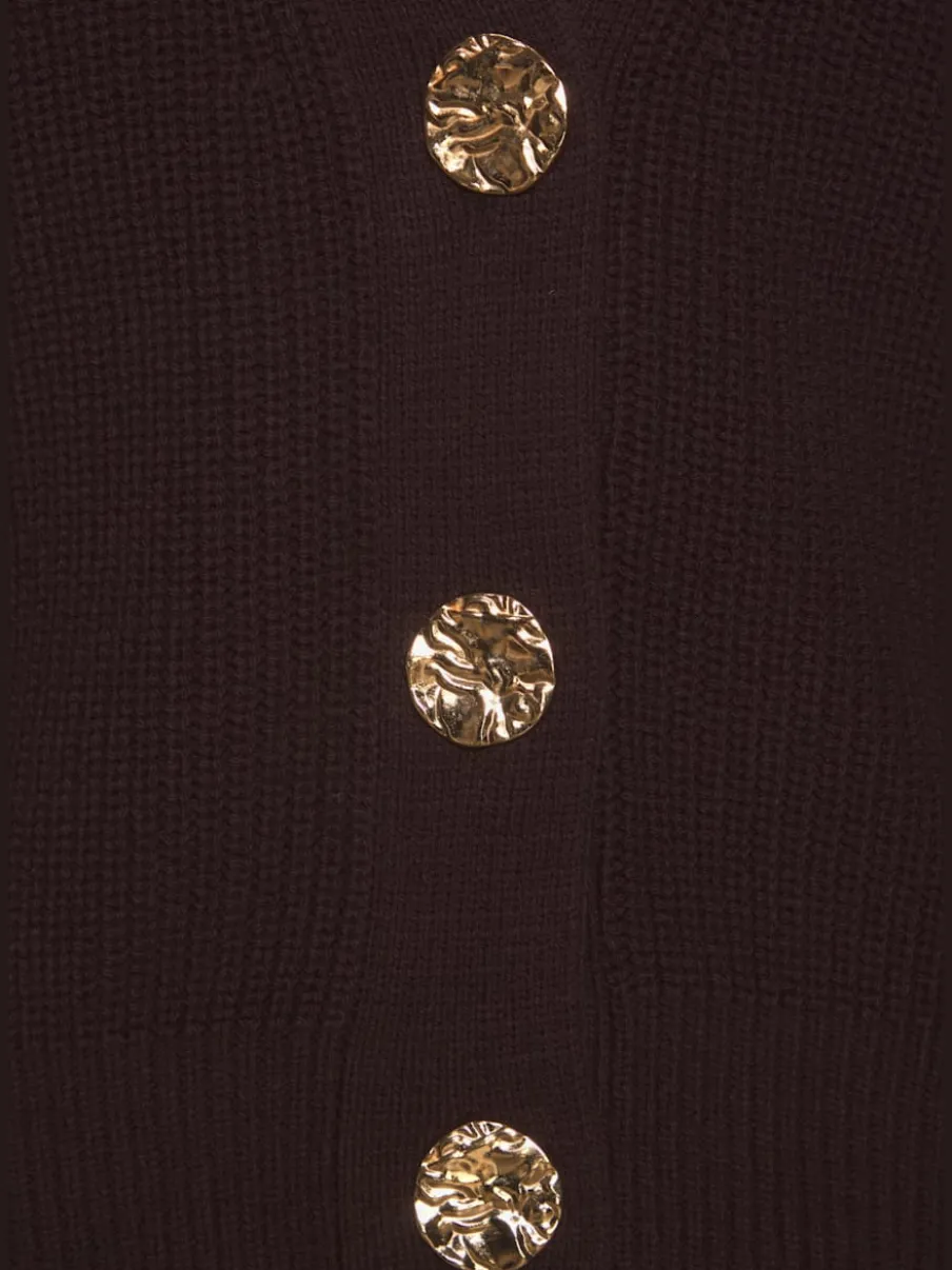 Gilet en tricot à col V profond avec boutons dorés et bords-côtes