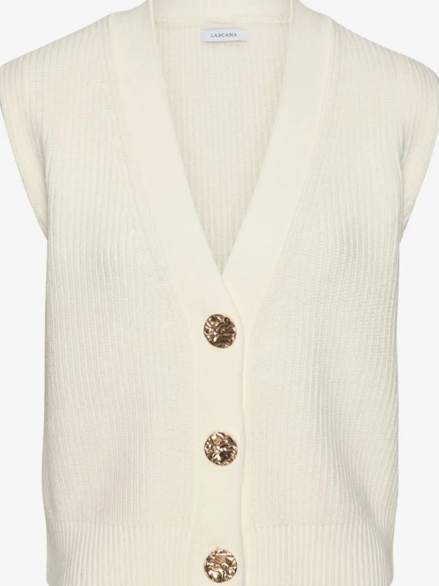 Gilet en tricot à col V profond avec boutons dorés et bords-côtes