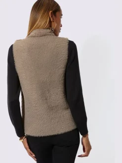 Gilet en tricot imitation fourrure avec col V et coutures affinantes