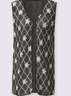 Gilet long avec col V et motifs géométriques fleurs