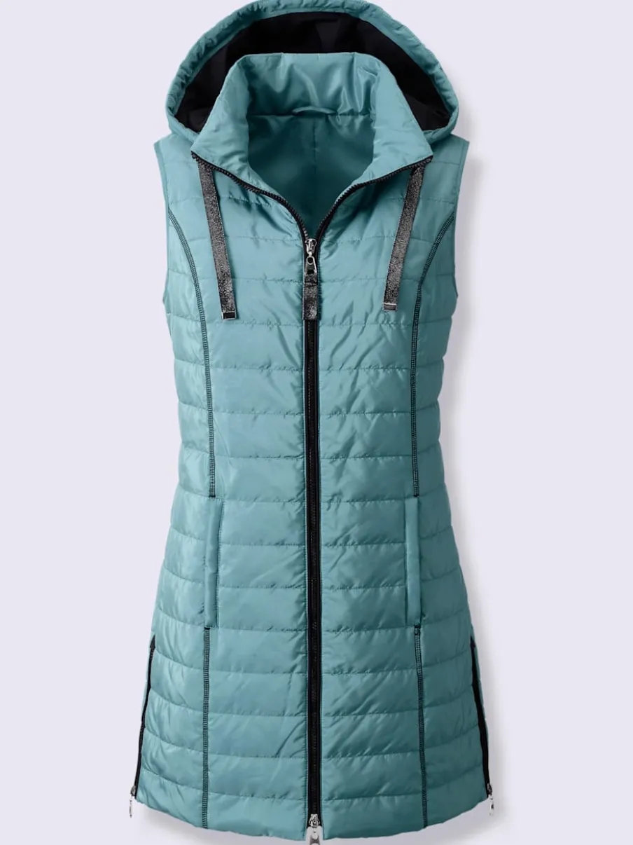 Gilet long léger avec capuche amovible et poches