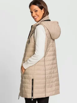 Gilet long léger avec capuche amovible et poches