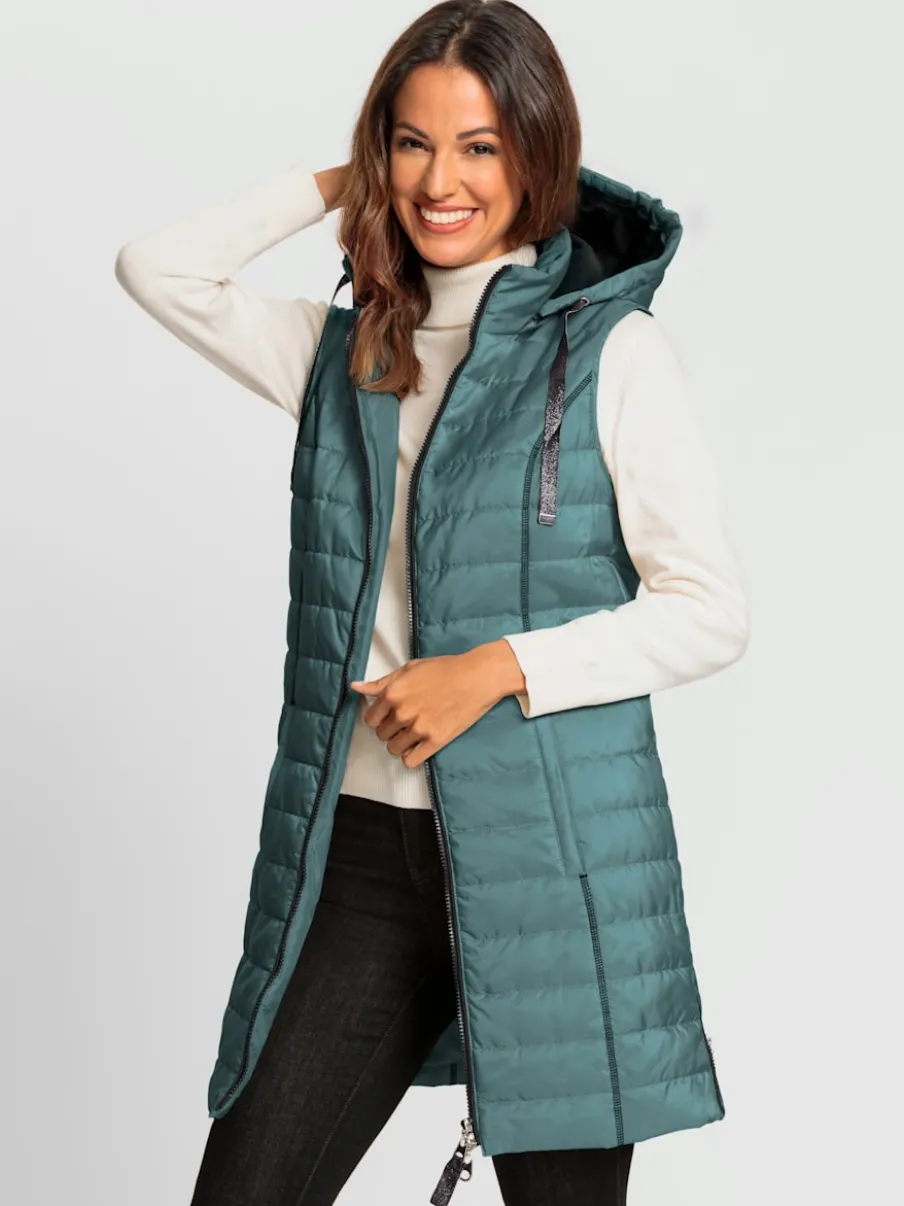 Gilet long léger avec capuche amovible et poches