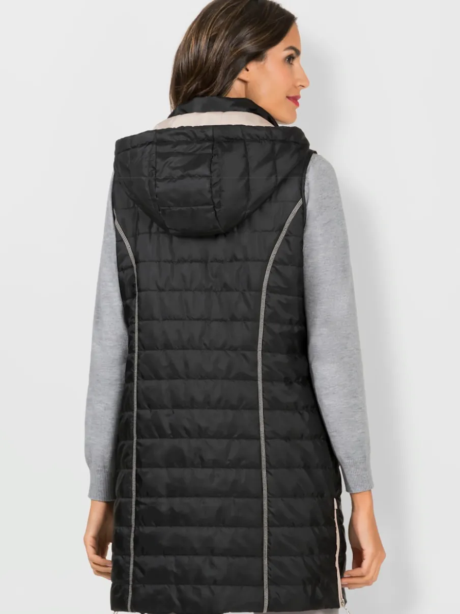 Gilet long léger avec capuche amovible et poches