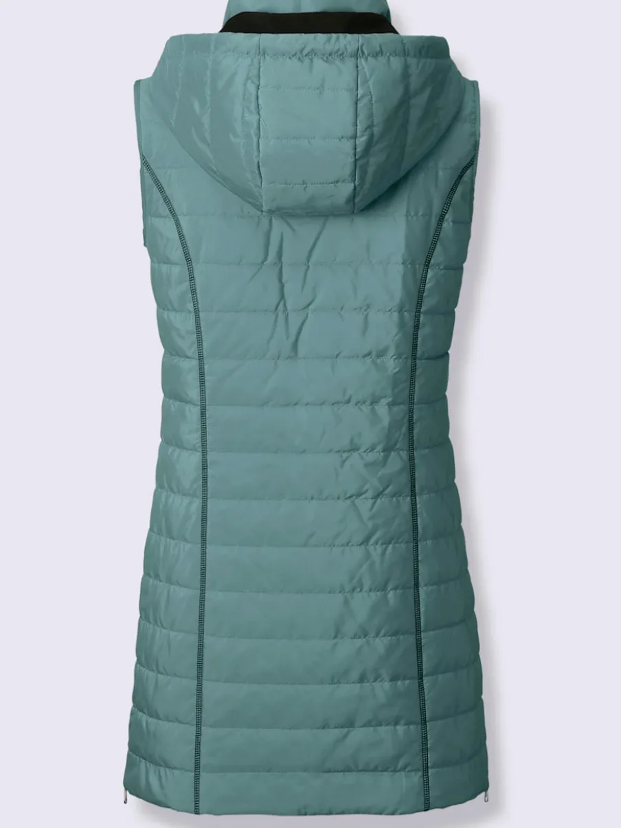 Gilet long léger avec capuche amovible et poches