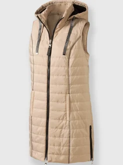 Gilet long léger avec capuche amovible et poches
