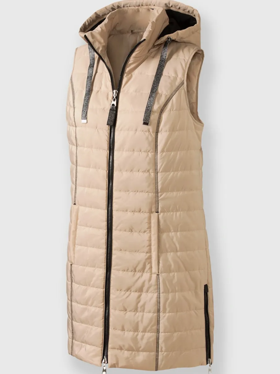 Gilet long léger avec capuche amovible et poches