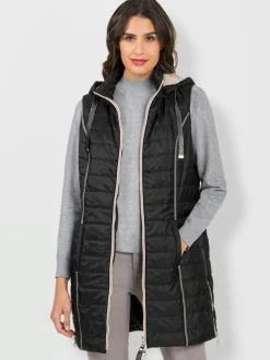 Gilet long léger avec capuche amovible et poches