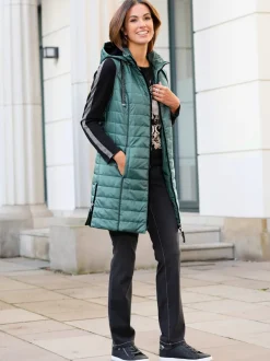 Gilet long léger avec capuche amovible et poches