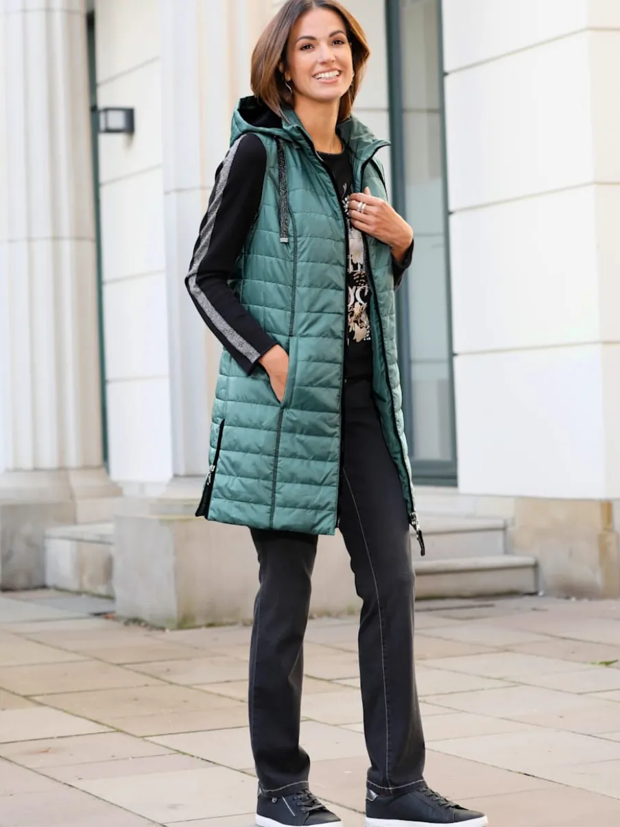 Gilet long léger avec capuche amovible et poches