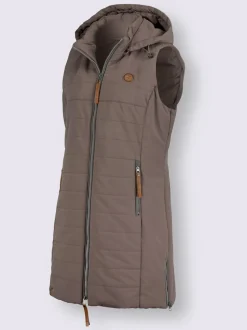 Gilet long matelassé avec col montant et capuche amovible