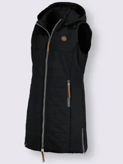 Gilet long matelassé avec col montant et capuche amovible