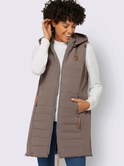 Gilet long matelassé avec col montant et capuche amovible