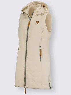 Gilet long matelassé avec col montant et capuche amovible
