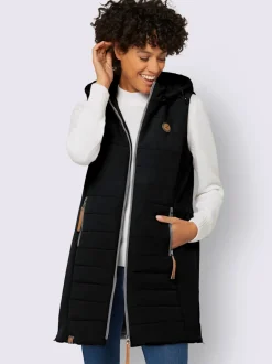 Gilet long matelassé avec col montant et capuche amovible